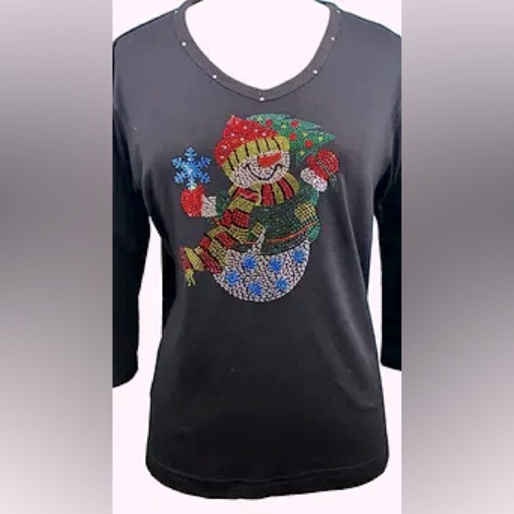 Snowman w/ Mini X-mas Tree 3/4 Scoop Neck Top